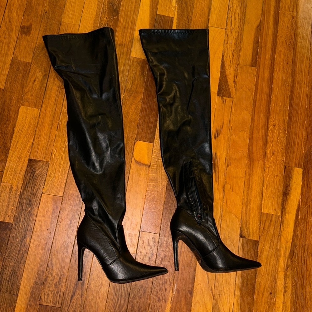 Thigh high black faux leather boots size 7.5